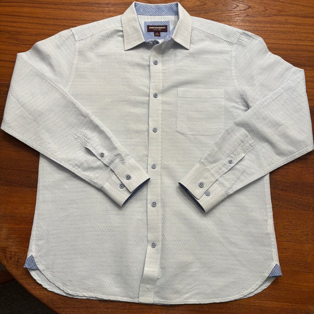 Johnston & Murphy Men's White print long sleeve button down shirt size Medium